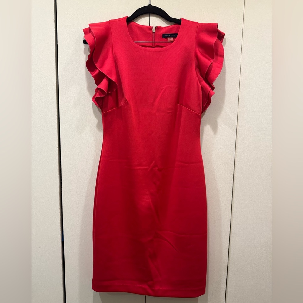 Tommy Hilfiger Red Midi Dress with Ruffle Sleeves